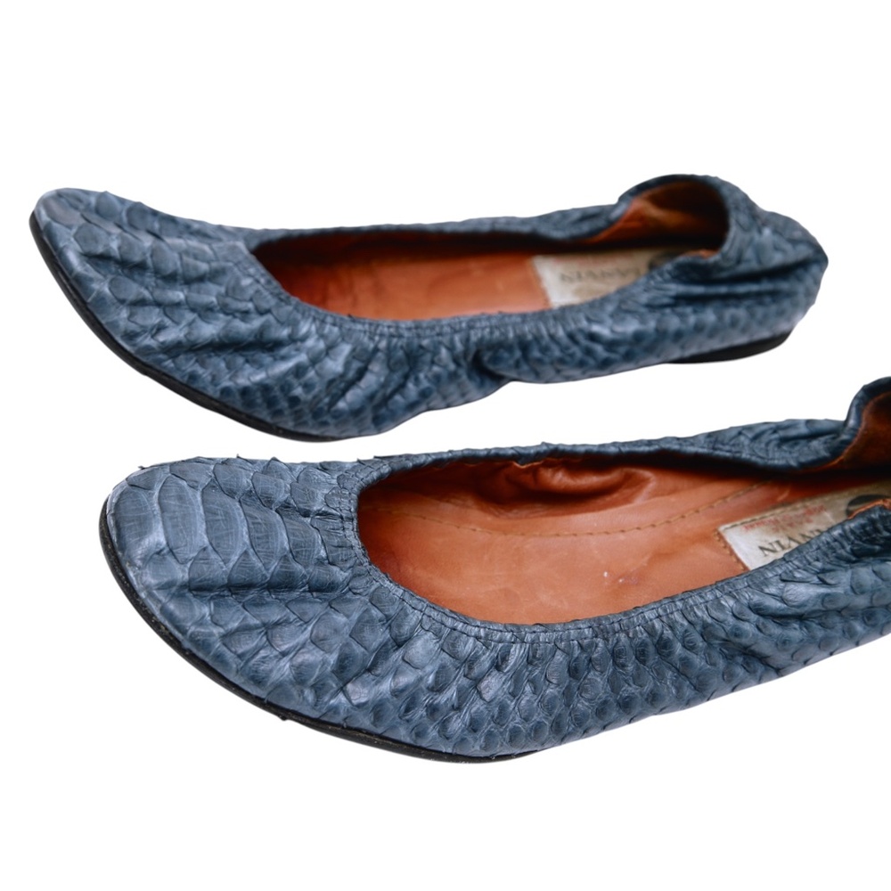 Lanvin Ballet Flats Blue Python Leather Stretch S… - image 7